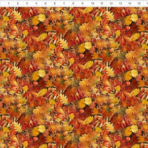 May include: A seamless pattern featuring a variety of autumn leaves in shades of red, orange, yellow, and brown. The leaves are arranged in a random pattern, creating a realistic and vibrant fall foliage design.