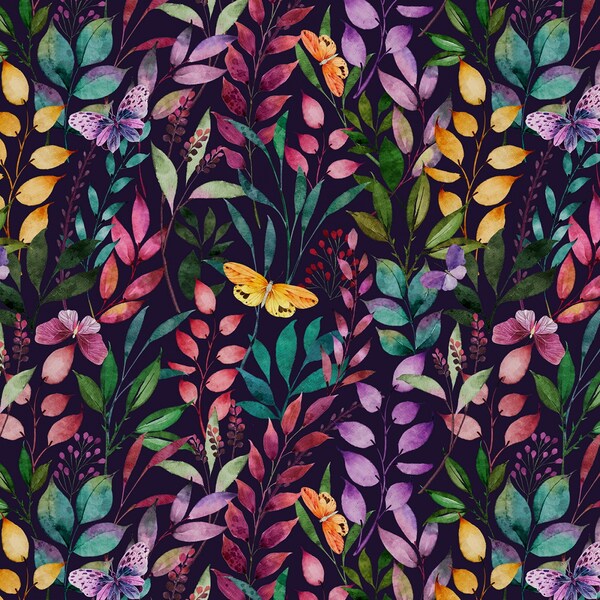 EOB~Wilmington Prints~Botanical Magic~Branches and Butterflies~Purple~Cotton Fabric by the Yard or Select Length 32068-675