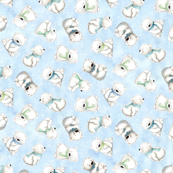 Timeless Treasures~Softie Minky~Tossed Polar Bears~Sky~Minky Fabric by the Yard or Select Length PD1167-SKY