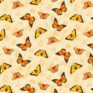 Wilmington Prints~Sunflower Splendor~Butterfly Toss~Cream~Cotton Fabric by the Yard or Select Length 83329-285