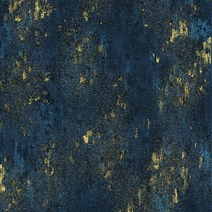 EOB~Hoffman - Luxe - Stone Texture w/ Metallic Gold - Navy - Cotton Fabric by the Yard or Select Length R7690-19G
