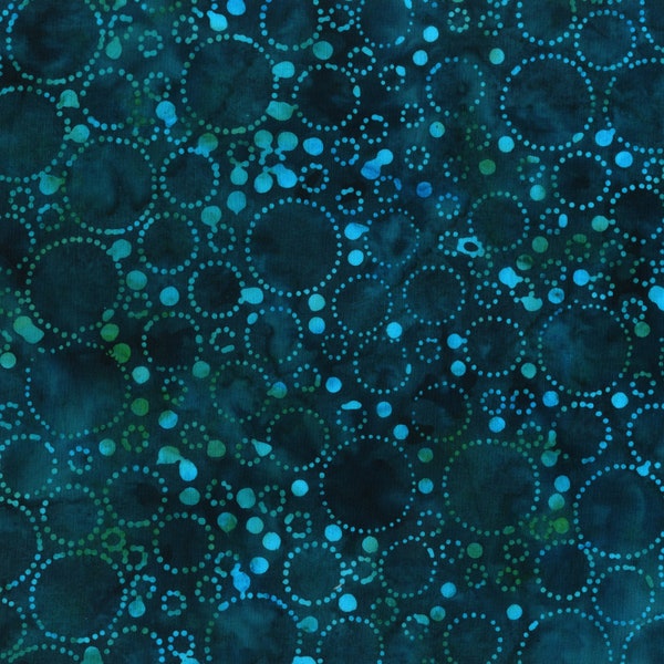 Anthology~JDJ Peacock Batik~Dotted Circles~Dark Teal~Cotton Batik Fabric by the Yard or Select Length 3167Q-X