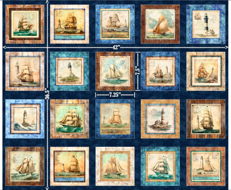 Quilting TreasuresSirens Call36.5 x 42 Nautical Patches PanelDigitalNavyCotton Fabric by the Panel 29991-N image 2