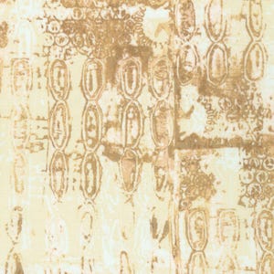 May include: Abstract pattern in beige and brown tones. The design includes repeating oval shapes and textured patches, creating a layered effect. The overall aesthetic is reminiscent of aged paper or a vintage textile.