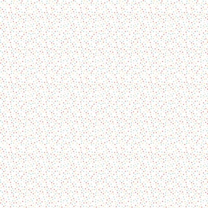 May include: A white background densely covered with small, randomly scattered dots. The dots are in a variety of colours, including red, blue, and yellow, creating a speckled effect. The design is simple and clean.