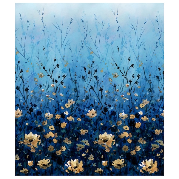 Detrás de los ojos azules, tela de algodón para acolchado Studio E, estampado floral de pavo real 8657S-73