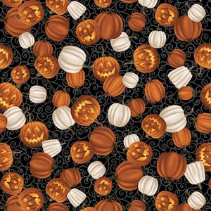 Studio E~Midnight Magic~Tossed Pumpkins~Black~Cotton Fabric by the Yard or Select Length 6405S-93