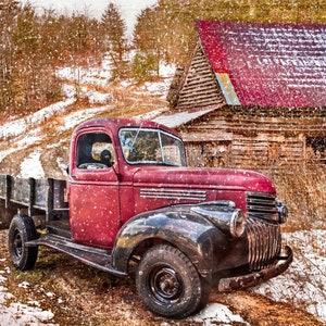 Art Licensing~Four Seasons~34.75&quot; x 43&quot; Red Truck in Winter Digital Print Panel~Multi~Fabric by the Panel AL36909C1