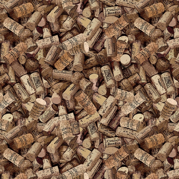 EOB~Kanvas by Benartex - Cheers to You - Corks - Neutral - Cotton Fabric by the Yard or Select Length 9788B-07