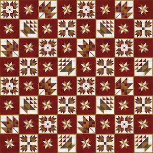 Riley Blake~Fall Barn Quilts~Quilt Blocks~Red~Cotton Fabric by the Yard or Select Length C12201R-RED