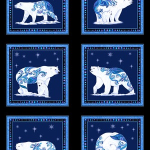 Benartex~Polar Attitude~23.5" Polar Bear Block Panel w/ Pearlescent Metallic~Blue/Multi~Cotton Fabric by the Panel 13424PB-55