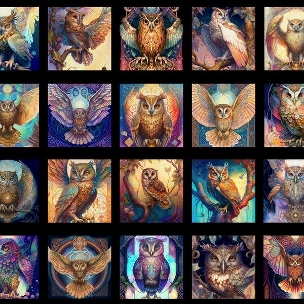 Quilting Treasures~Mystic Owls~36" x 43" Owl Picture Patches Panel~Digital~Black~Cotton Fabric by the Panel 30034-J