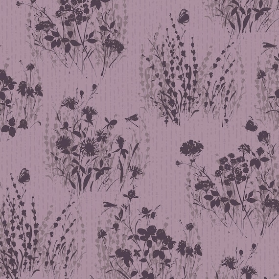EOB Wilmington Prints Au Naturel Floral Silhouettes Purple Cotton Fabric by the Yard or Select Length 17819-606