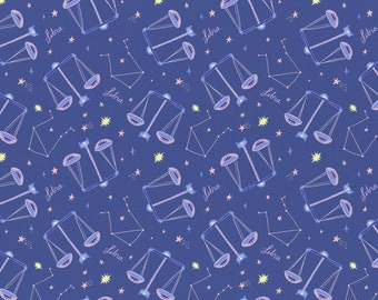 EOB Paintbrush Studio Astrology Libra Zodiac Dark Purple Cotton Fabric by the Yard or Select Length 120-21298