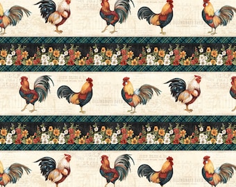 Tela de algodón multicolor con estampado de gallos y diseño de puerta de jardín de Wilmington Prints, cortada a medida o con longitud seleccionada (39811-149).