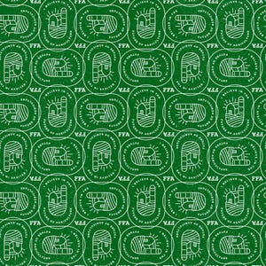 May include: Green background with a repeating pattern of white FFA logos. Each logo features a stylized hand gesture and the text "FFA" and "Believe in the Future of Agriculture".