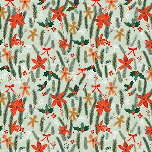 Esprit libre ~ Esprit de Noël par Mia Charro ~ coeur gingembre ~ sauge ~ tissu en coton par mètre ou longueur sélectionnée PWMC074-XSAGE