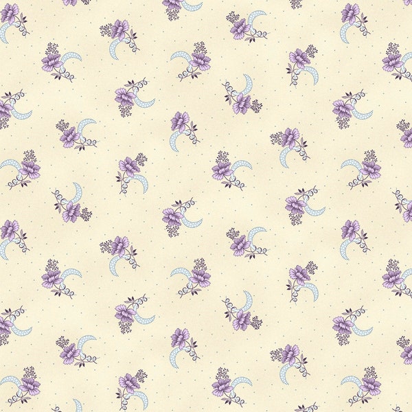 Henry Glass~Twilight Garden Flannel~Crescent Flowers~Cream~Printed Cotton Flannel Fabric by the Yard or Select Length 3194F-44