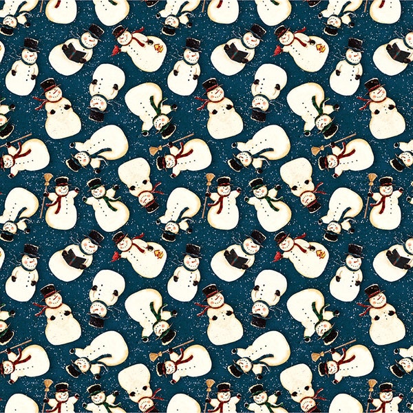 Clothworks~Snovalley~Tossed Snowmen~Dark Sky~Cotton Fabric by the Yard or Select Length Y3870-99