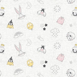 Camelot~Looney Tunes Little Dreamer~Characters on Heather~White~Cotton Fabric by the Yard 23600123-1