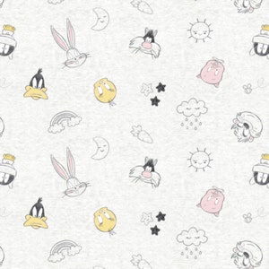 Camelot~Looney Tunes Little Dreamer~Characters on Heather~White~Cotton Fabric by the Yard 23600123-1