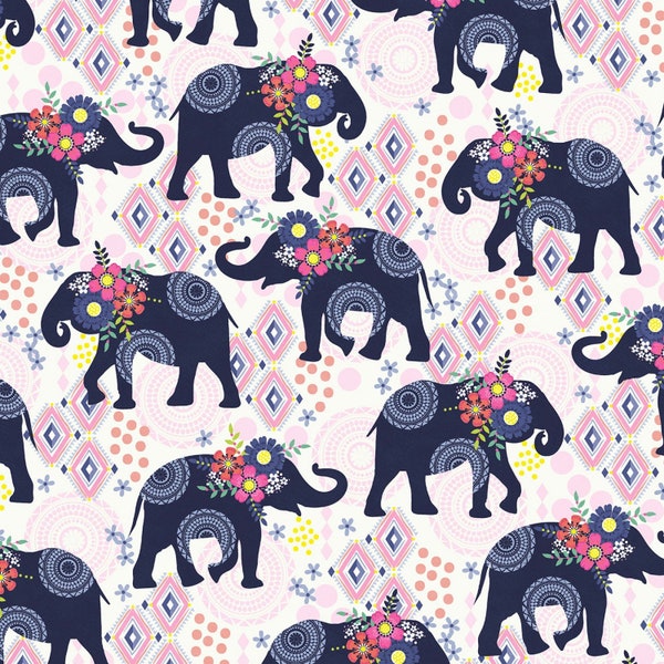 Michael Miller~Bungalow~Elephant Truck Show~Navy~Cotton Fabric by the Yard or Select Length CX9501-NAVY