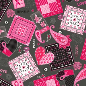Windham Fabrics~Patches of Hope~Love Peace and Strength~Charcoal~Cotton Fabric by the Yard or Select Length 53208-2