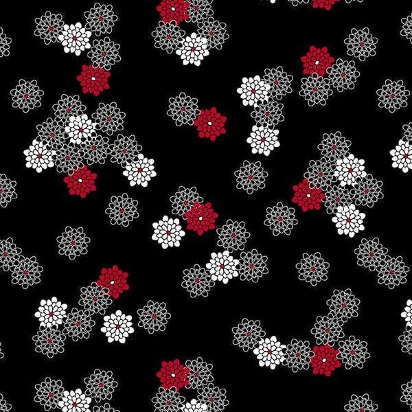 Blank Quilting~Scarlet Story~Flowers~Black~Cotton Fabric by the Yard or Select Length 3139-99