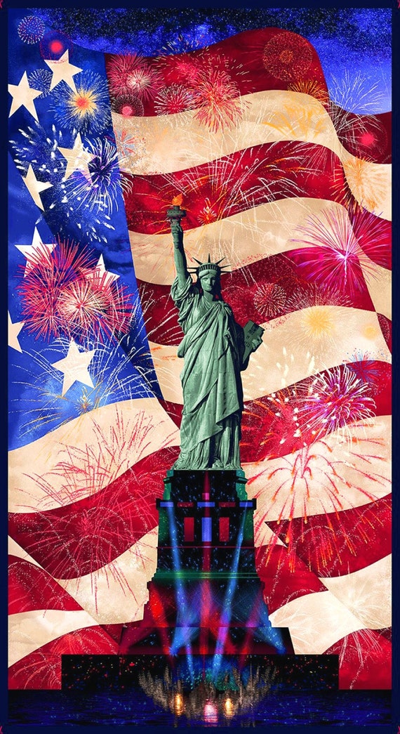 Timeless Treasures Lady Liberty 23.75" x 44"  Statue of Liberty and Flag Panel Multi Cotton Fabric by the Panel CD2090-MULTI