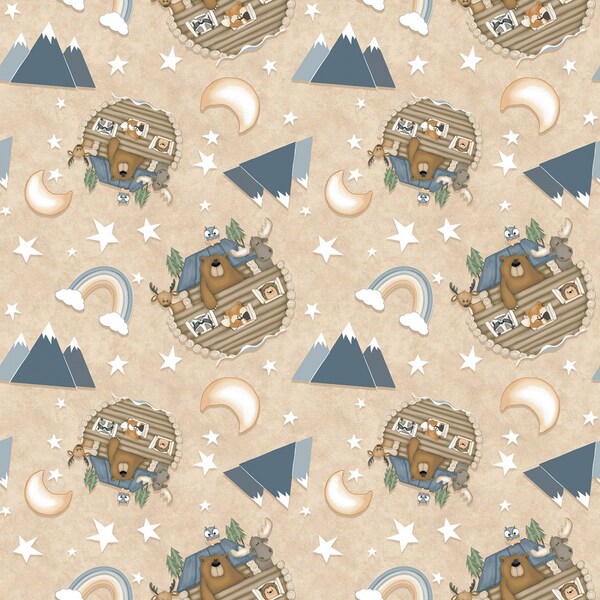 Henry Glass~Dream Big Little One~Tossed Arks~Beige~Cotton Fabric by the Yard or Select Length 906-44