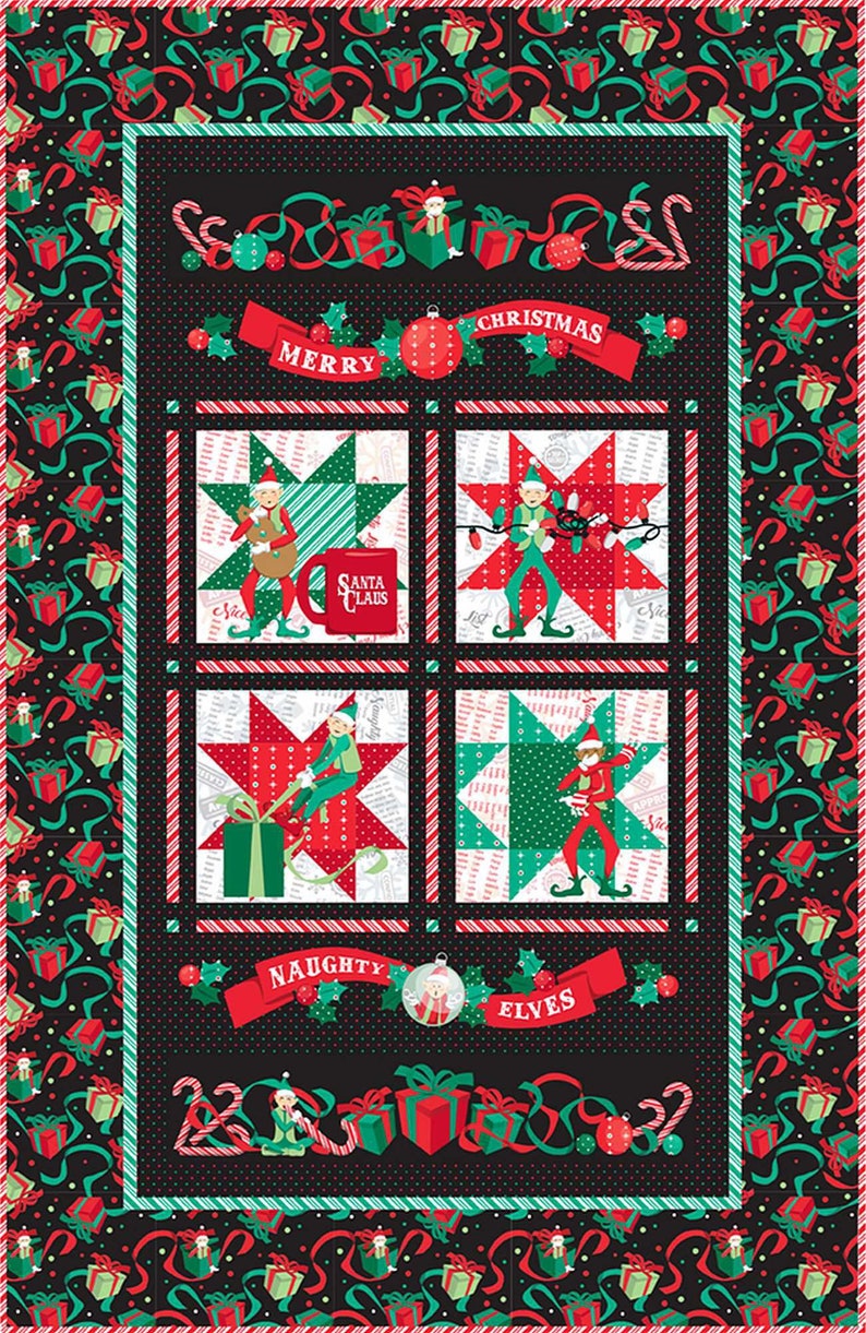 Quilt Kit Naughty Elves 33 X 52 Elf Panel Etsy