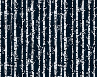 Michael Miller~Light Up My World~Moonlit Forest~Glow in the Dark~Navy~Cotton Fabric by the Yard or Select Length DG10460-NAVY