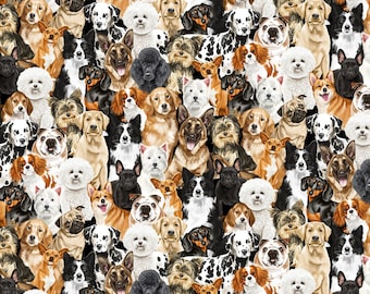 Timeless Treasures~Dogs~Packed Realistic Dogs~Multi~Cotton Fabric by the Yard or Select Length C8553-MULT