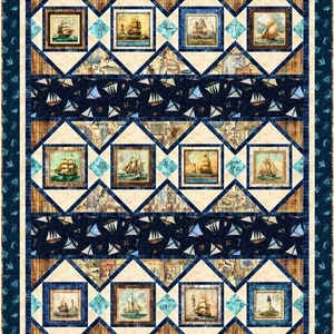Kit de colcha~Sail Away~58&quot; x 74.5&quot; Sirens Call Throw Quilt (incluye tela para la parte superior de la colcha y encuadernación) AAFQK-1131