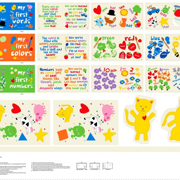 Studio E - Huggable & Lovable Books 12 - 36" My First Series 3 Small Book Soft Books Panel - Multi - Cotton Fabric by the Panel 6809PS-01