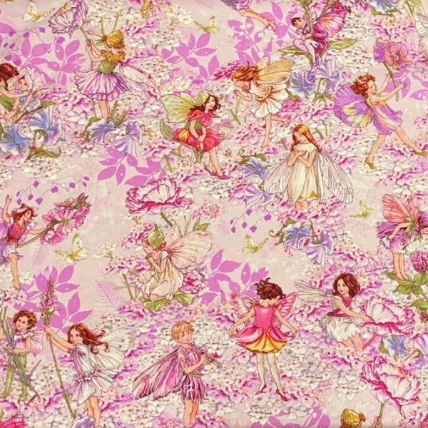 Michael Miller~Flower Fairies~Petal Flower Fairies Allover~Pink~Cotton Fabric by the Yard or Select Length DC5057-PNK