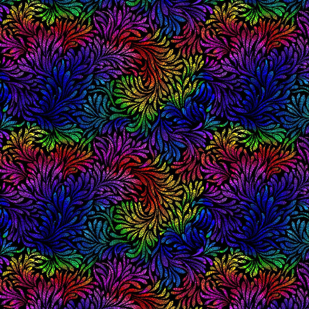 Timeless Treasures Wildcat Packed Swirly Leaves Multi Cotton Fabric by ...