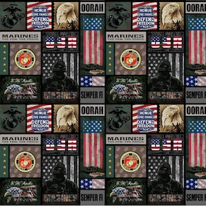EOB~Sykel Enterprises~Military Police Fire and Nurses~US Marines Block Print~Multi~Cotton Fabric by the Yard or Select Length 1339M