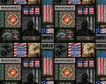 Sykel Enterprises Military Police Fire and Nurses US Marines Block Print Multi Cotton Fabric by the Yard or Select Length 1339M