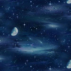 Elizabeths Studio~Landscape Medley~Moon and Stars~Black~Cotton Fabric by the Yard or Select Length 430E-BLK