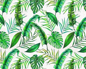 Windham Fabrics~Tropical Paradise~Tropical Leaves~Ivory~Cotton Fabric by the Yard or Select Length 53932-3
