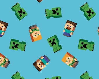 EOB~Springs Creative~Mojang Minecraft~Minecraft Friends~Blue~Cotton Fabric by the Yard or Select Length 672536510715