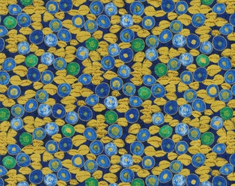 Robert Kaufman ~ Gustav Klimt ~ Fleurs avec or métallique ~ Saphir ~ Tissu en coton par mètre ou longueur sélectionnée SRKM2135174