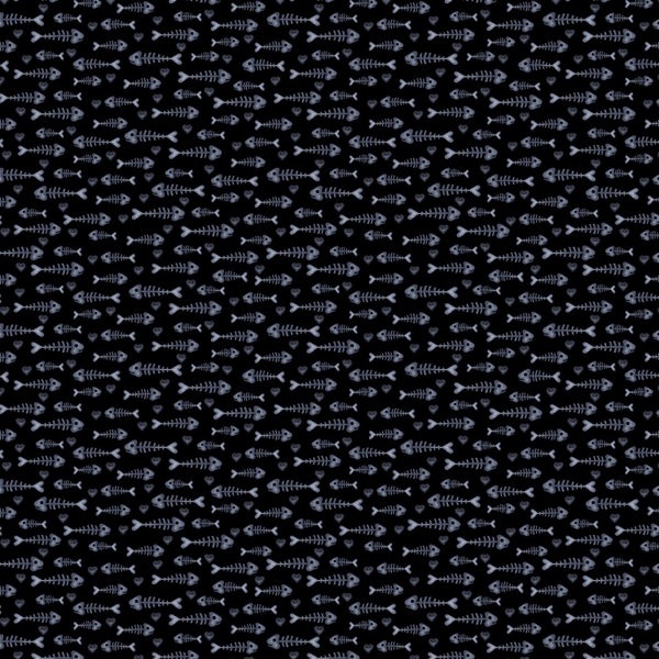 Kanvas by Benartex~Kitty City~Fish Bones~Black~Cotton Fabric by the Yard or Select Length 12472B-12