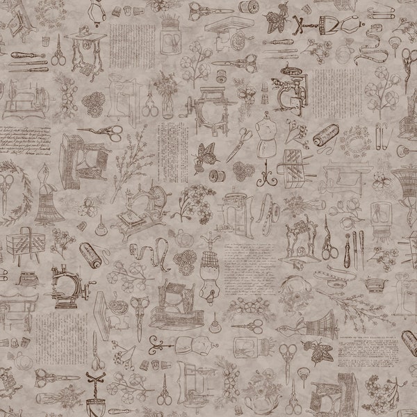 EOB~Quilting Treasures~Cotton Couture~Sewing Toile~Digital Print~Ash~Cotton Fabric by the Yard 27863-K