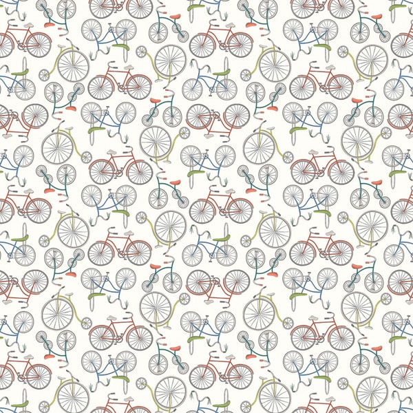 Windham Fabrics~Be My Neighbor~Bicycles~Ivory~Cotton Fabric by the Yard or Select Length 53162-1