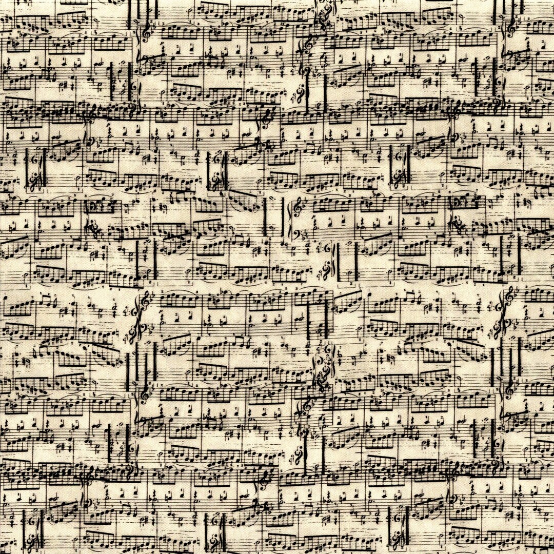 Stof~my Classic Songs~music Notes Sheet~sand~cotton Fabric by the Yard ...