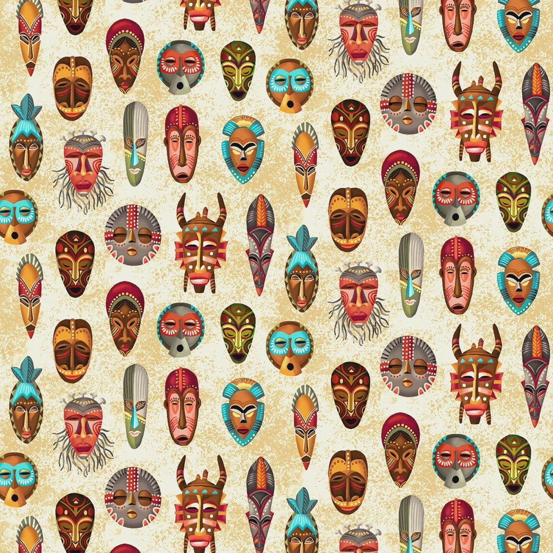 Michael Miller Kenya Indigenous Masks Cream Cotton - Etsy