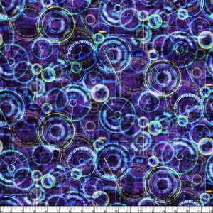 K&ouml;nnte beinhalten: Abstraktes digitales Muster mit &uuml;berlappenden Kreisen in Blaut&ouml;nen, Lila und Gr&uuml;n auf einem dunkelvioletten Hintergrund.