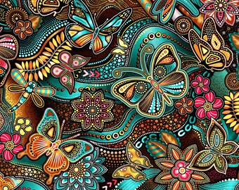 Oasis Fabrics~Pannotia~Butterfly Floral~Digital Print~Teal~Cotton Fabric by the Yard or Select Length 59-5623